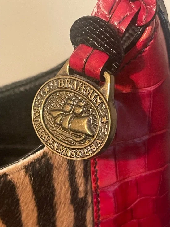 *RARE* Brahmin Burchelli Collection Red Leather & Calf Hair Kendall Bag - Picture 3 of 14